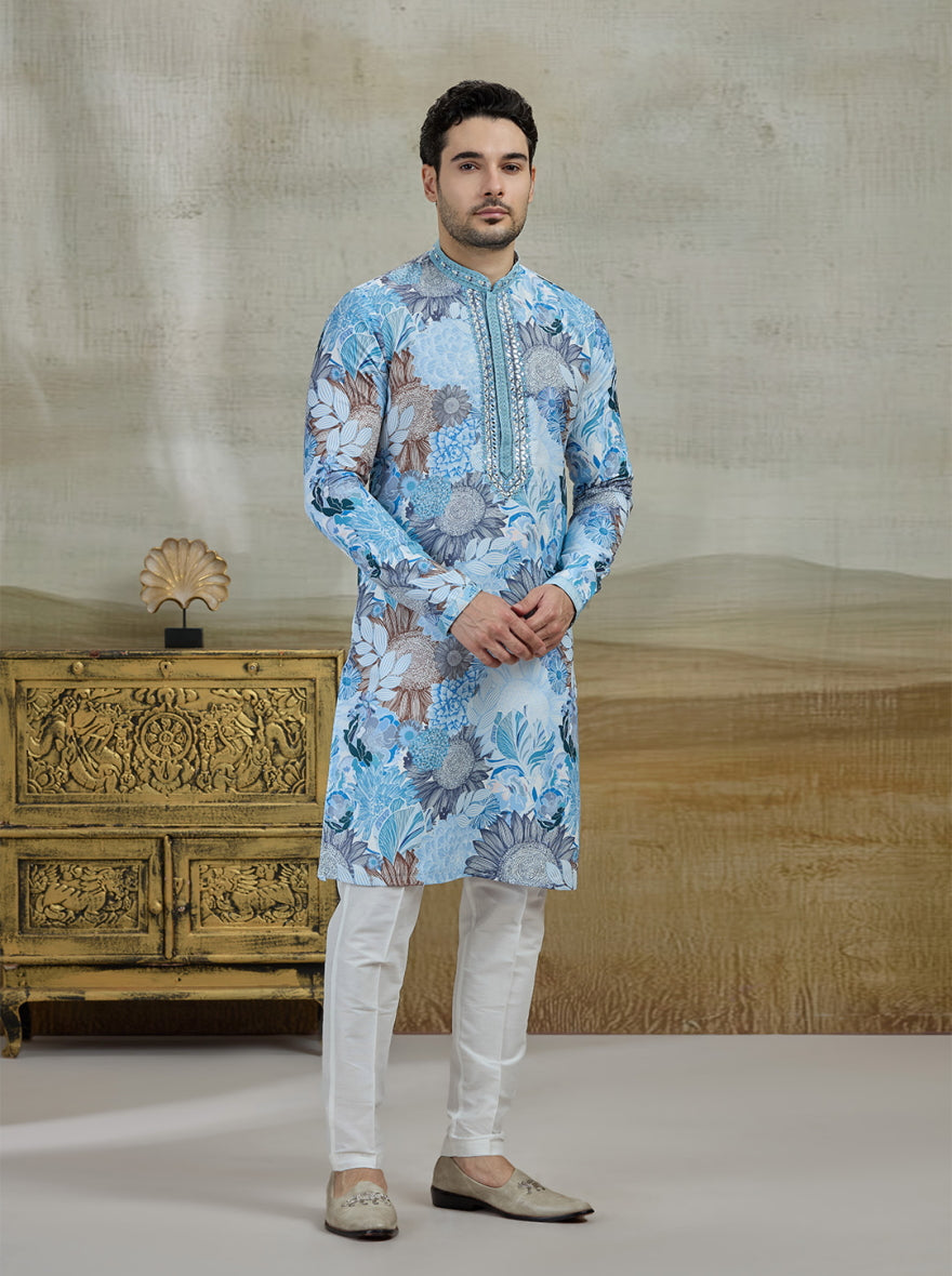 Blue Printed Kurta Pajama | Virasana