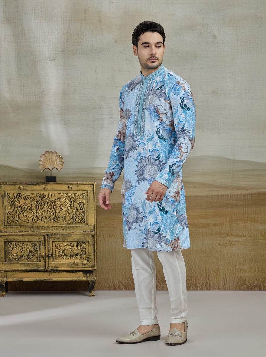 Blue Printed Kurta Pajama | Virasana