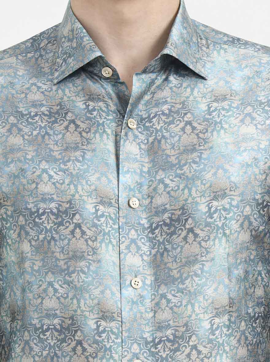 Green Printed Slim Fit Formal Shirt | JadeBlue Super Luxe