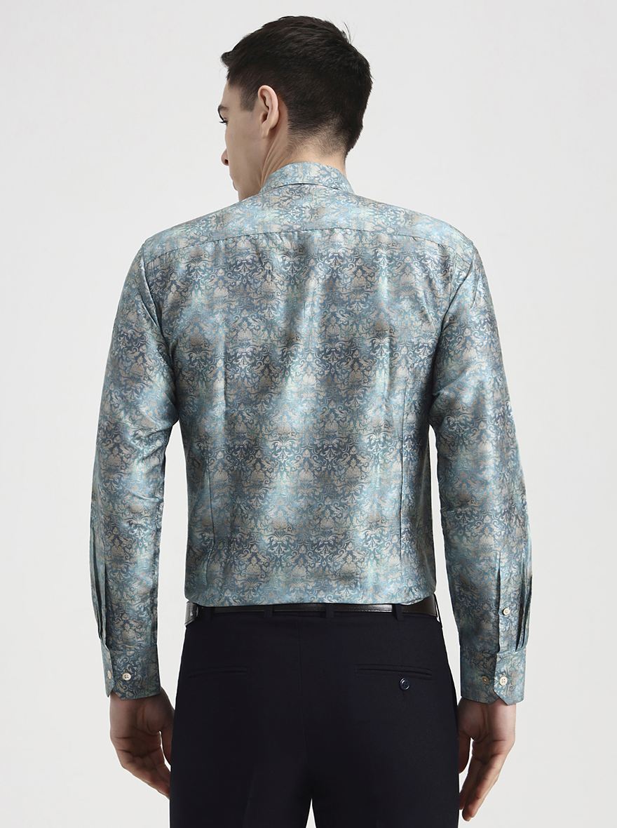 Green Printed Slim Fit Formal Shirt | JadeBlue Super Luxe