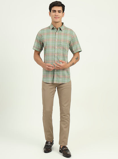 Light Green Checked Slim Fit Casual Shirt | Greenfibre