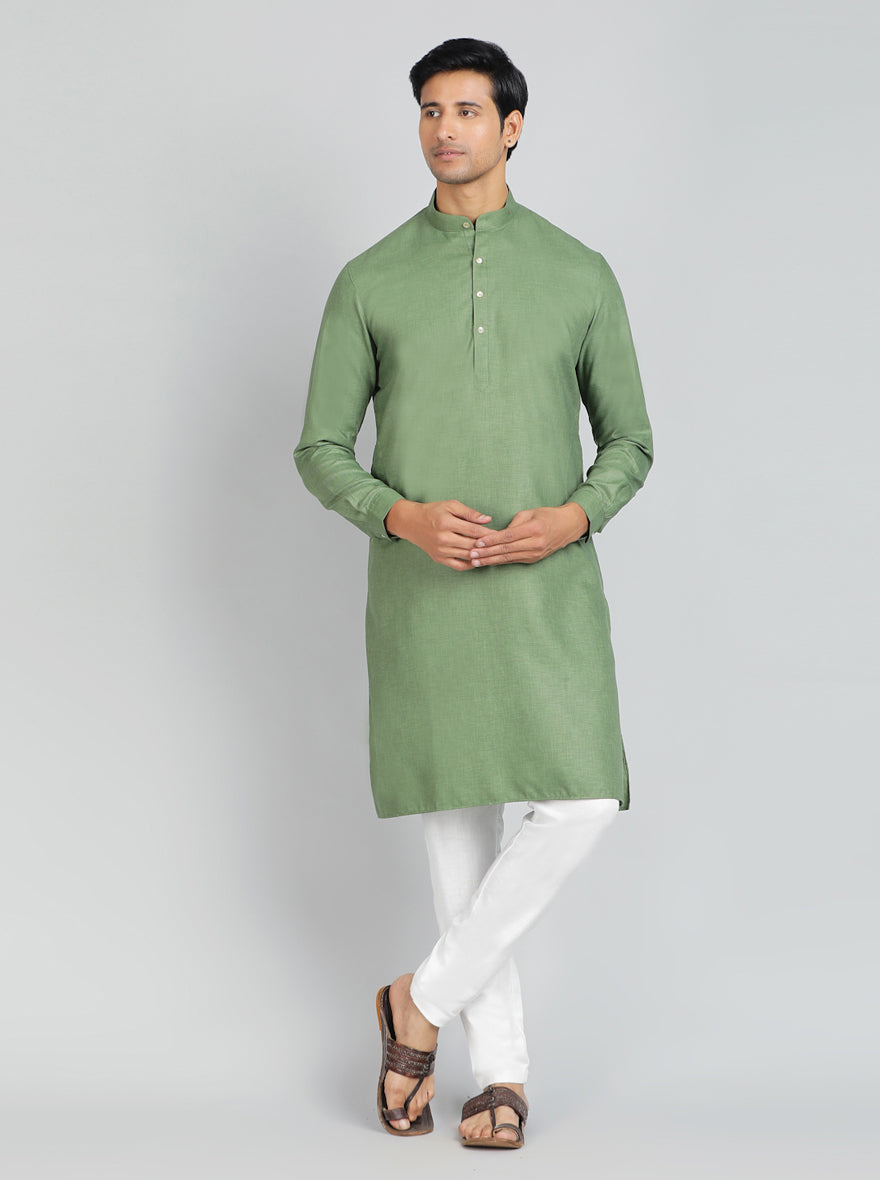 Green Solid Regular Fit Modi Kurta | JadeBlue