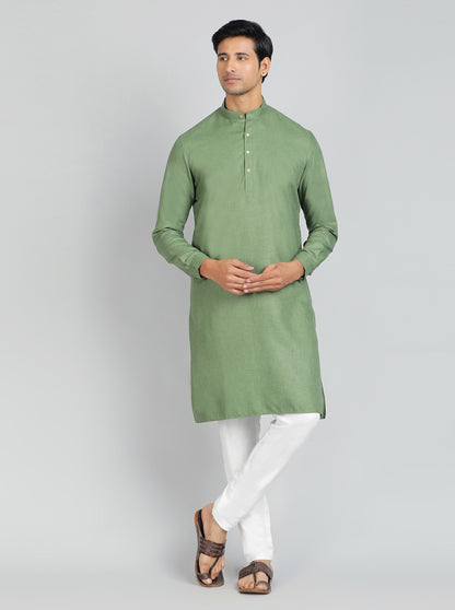 Green Solid Regular Fit Modi Kurta | JadeBlue