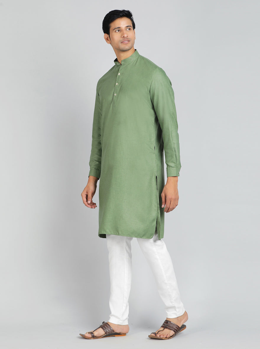 Green Solid Regular Fit Modi Kurta | JadeBlue