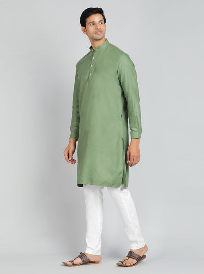 Green Solid Regular Fit Modi Kurta | JadeBlue