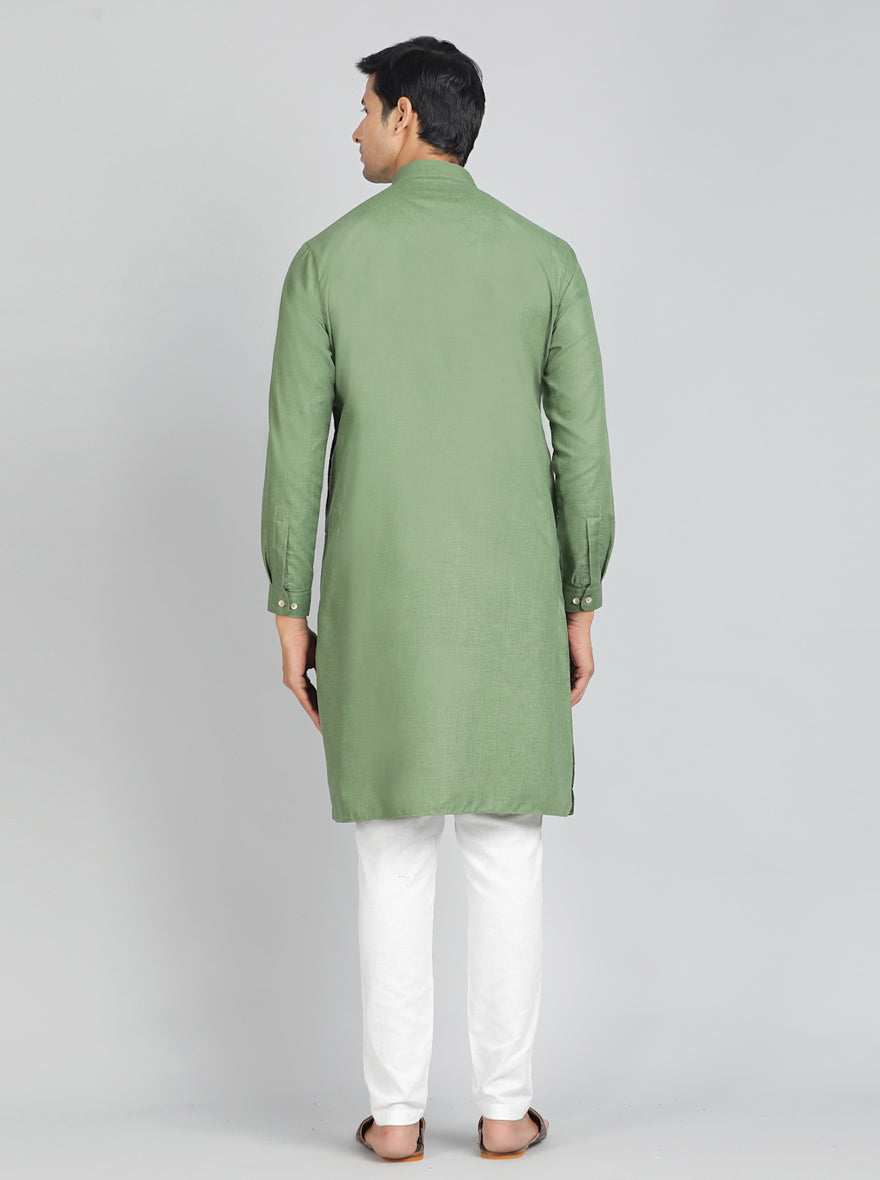 Green Solid Regular Fit Modi Kurta | JadeBlue