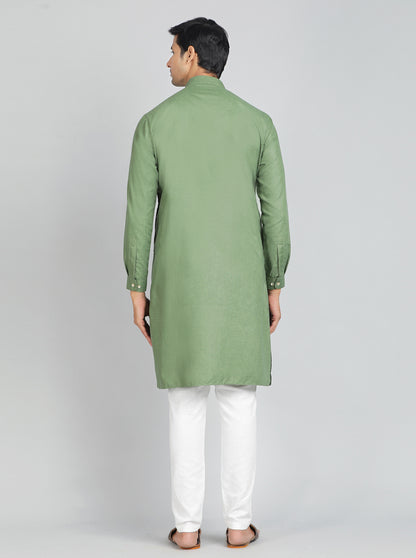Green Solid Regular Fit Modi Kurta | JadeBlue