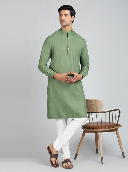 Green Solid Regular Fit Modi Kurta | JadeBlue