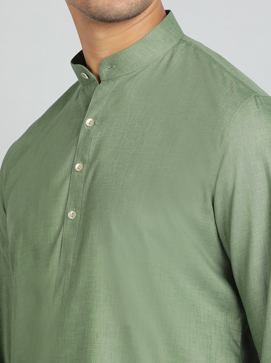 Green Solid Regular Fit Modi Kurta | JadeBlue