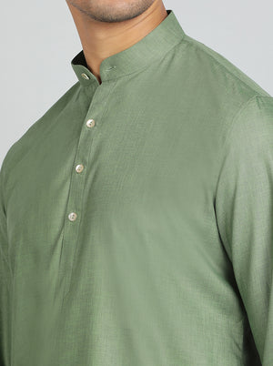 Green Solid Regular Fit Modi Kurta | JadeBlue