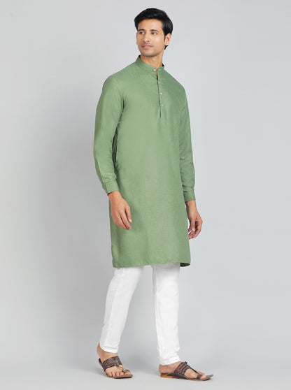 Green Solid Regular Fit Modi Kurta | JadeBlue