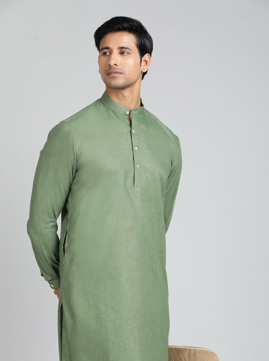 Green Solid Regular Fit Modi Kurta | JadeBlue