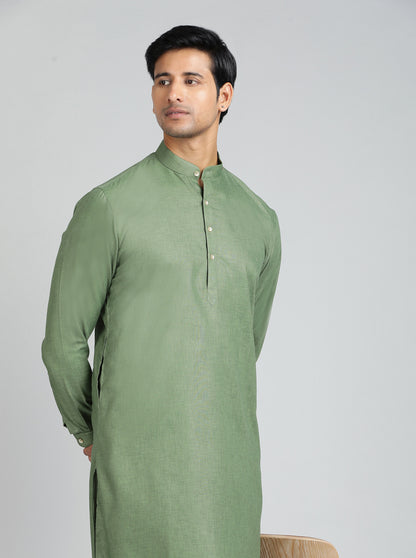 Green Solid Regular Fit Modi Kurta | JadeBlue