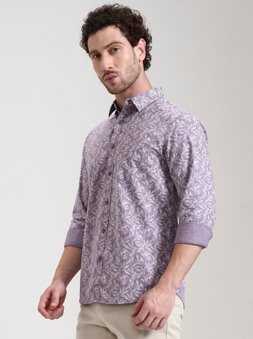 Purple Printed Slim Fit Casual Shirt | Greenfibre