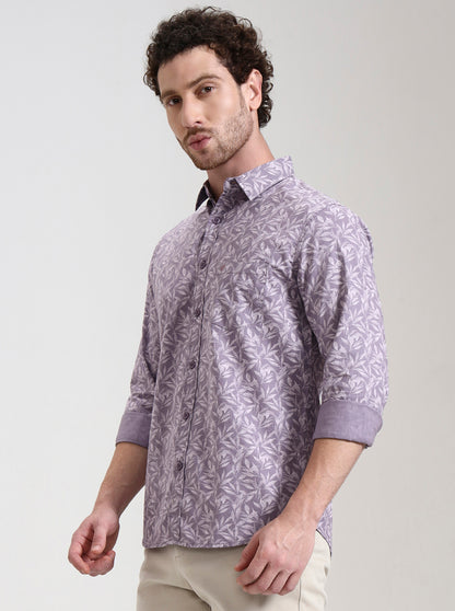 Purple Printed Slim Fit Casual Shirt | Greenfibre