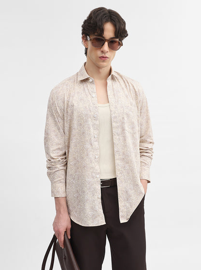 Beige Printed Slim Fit Semi Casual Shirt | JadeBlue