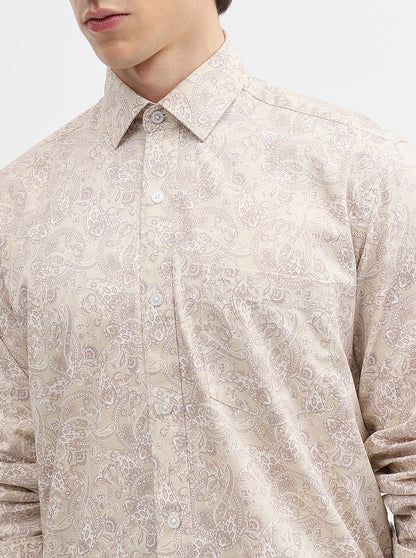 Beige Printed Slim Fit Semi Casual Shirt | JadeBlue