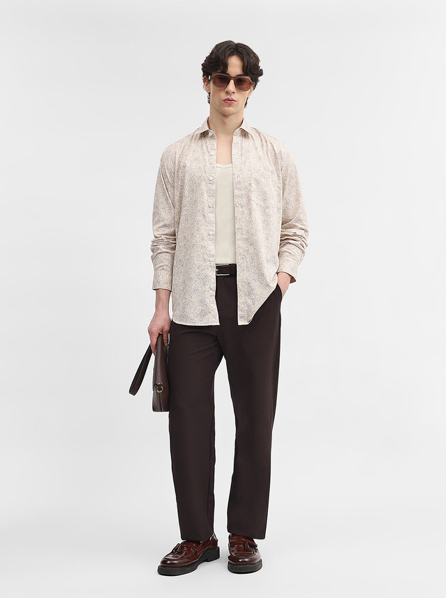 Beige Printed Slim Fit Semi Casual Shirt | JadeBlue