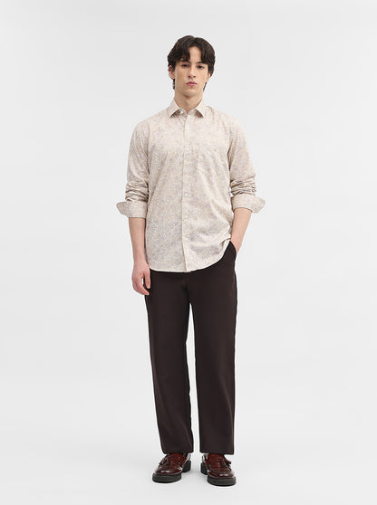 Beige Printed Slim Fit Semi Casual Shirt | JadeBlue