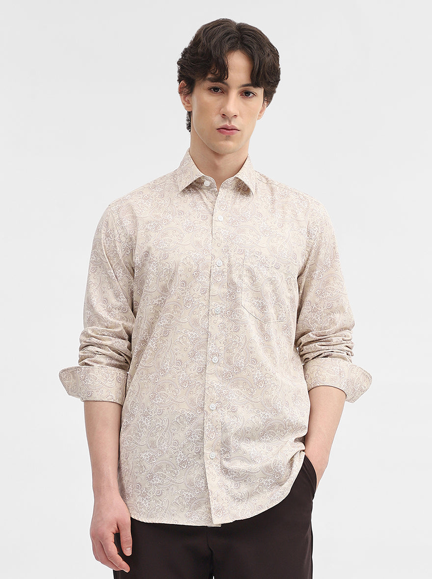 Beige Printed Slim Fit Semi Casual Shirt | JadeBlue