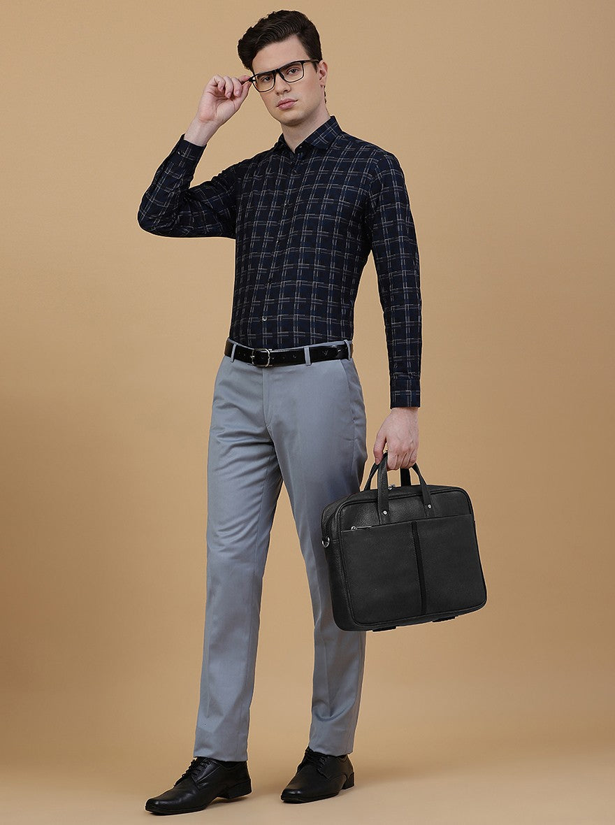 Light Grey Solid Slim Fit Formal Trouser | Metal