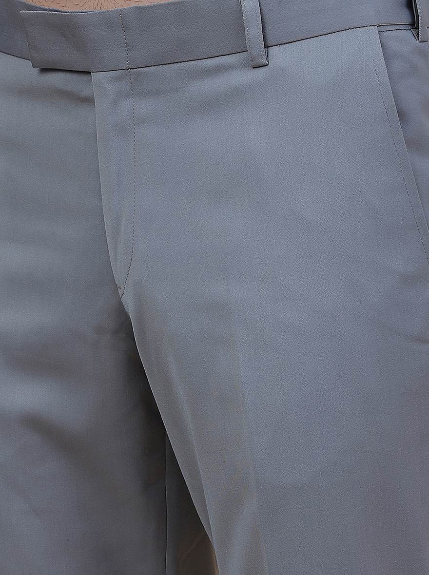 Light Grey Solid Slim Fit Formal Trouser | Metal