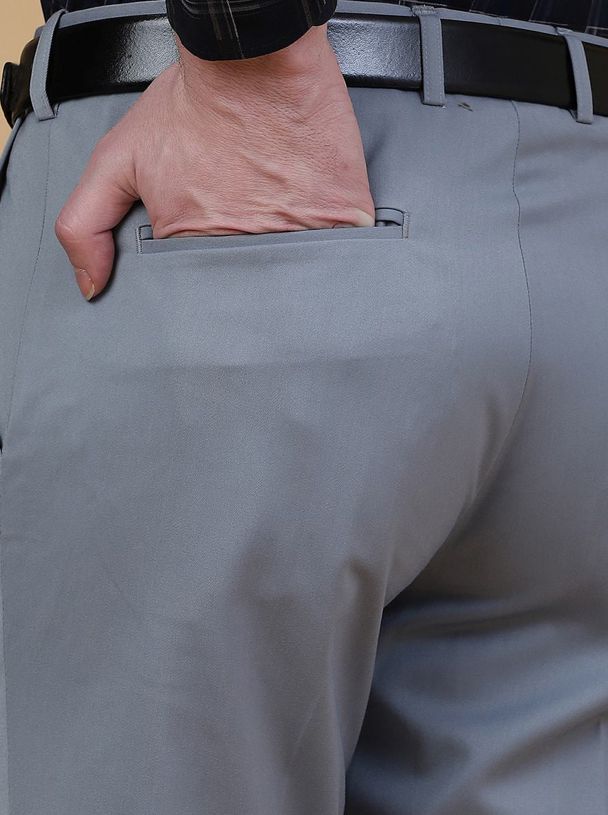 Light Grey Solid Slim Fit Formal Trouser | Metal