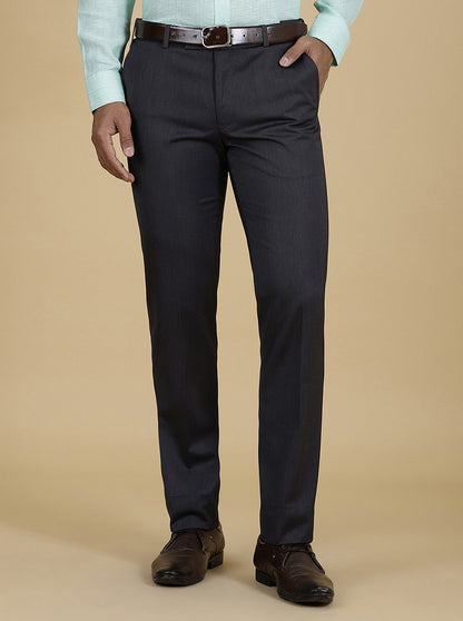 Dark Grey Solid Slim Fit Formal Trouser | Metal