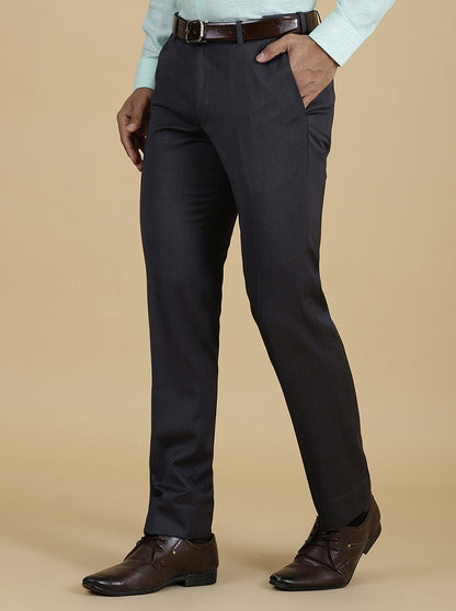 Dark Grey Solid Slim Fit Formal Trouser | Metal