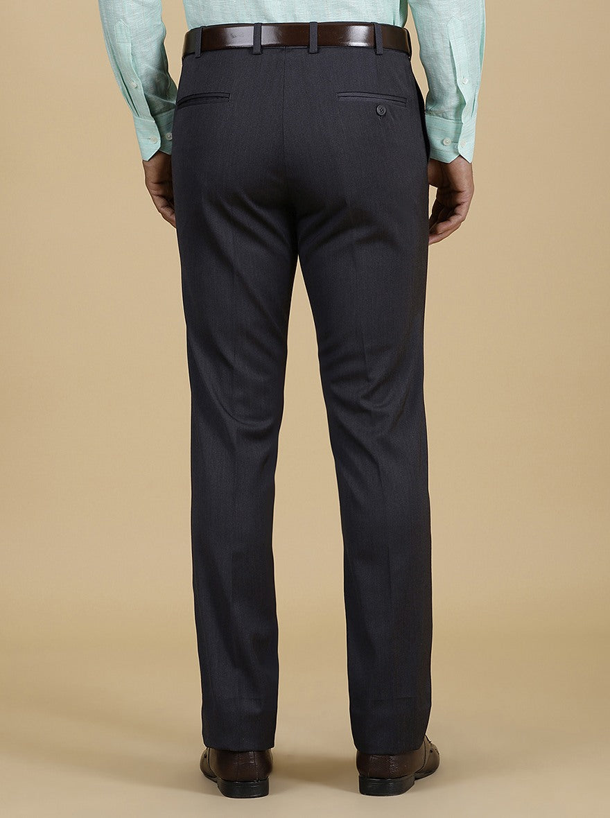 Dark Grey Solid Slim Fit Formal Trouser | Metal