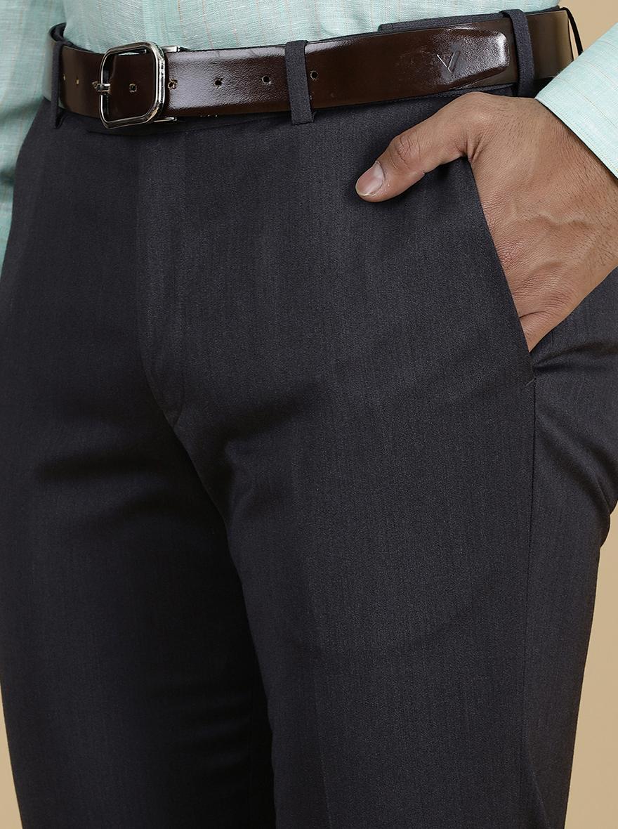 Dark Grey Solid Slim Fit Formal Trouser | Metal