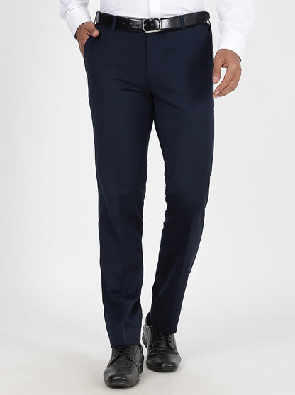 Navy Blue Solid Slim Fit Formal Trouser | Metal