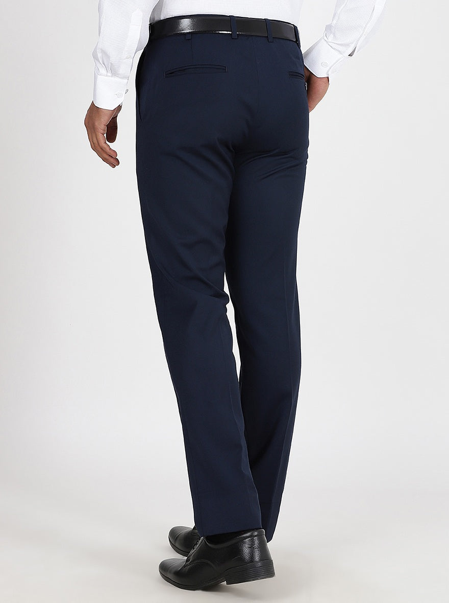 Navy Blue Solid Slim Fit Formal Trouser | Metal