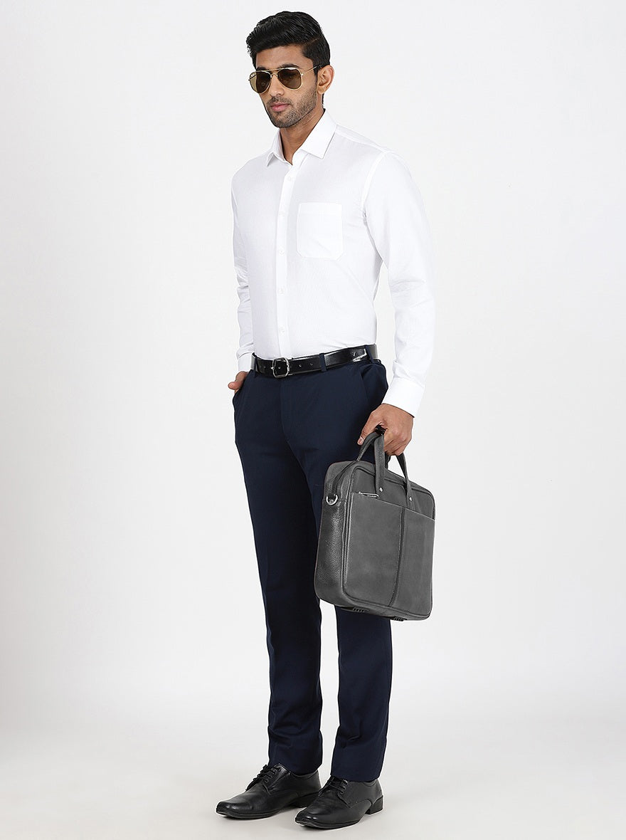 Navy Blue Solid Slim Fit Formal Trouser | Metal