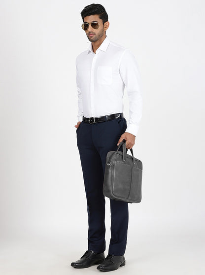 Navy Blue Solid Slim Fit Formal Trouser | Metal