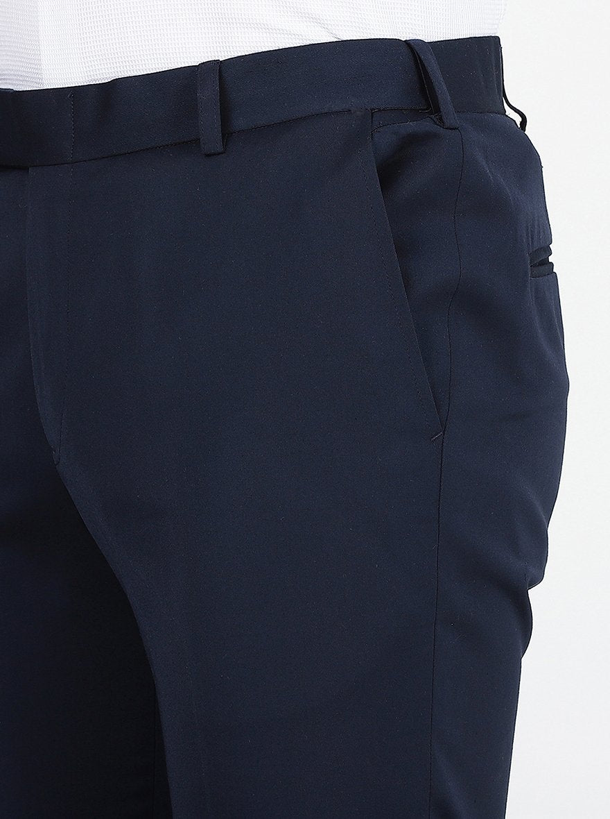 Navy Blue Solid Slim Fit Formal Trouser | Metal