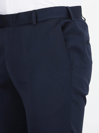 Navy Blue Solid Slim Fit Formal Trouser | Metal