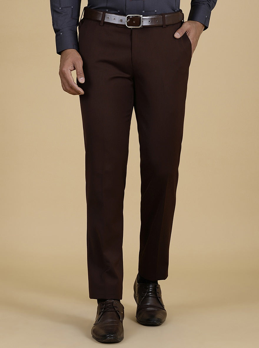 Brown Solid Slim Fit Formal Trouser | Metal