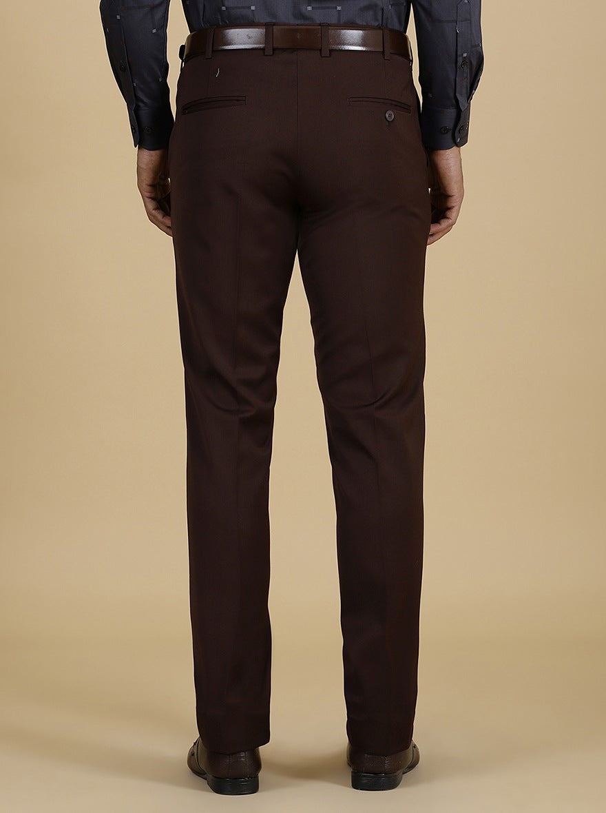 Brown Solid Slim Fit Formal Trouser | Metal