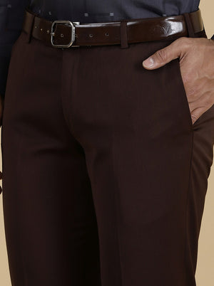 Brown Solid Slim Fit Formal Trouser | Metal