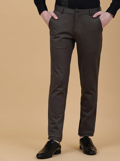 Brown Solid Slim Fit Club Wear Trouser | JB Studio
