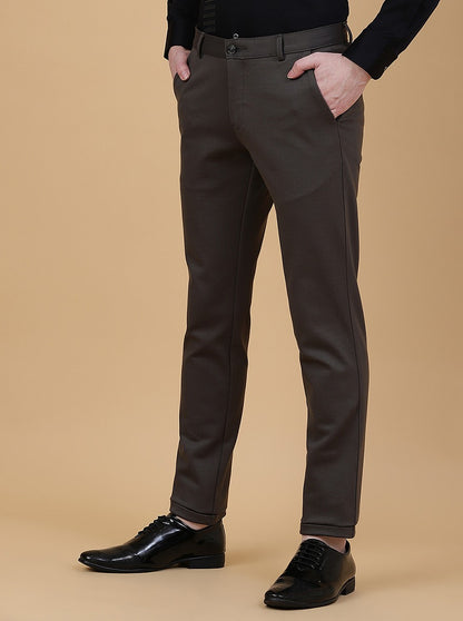 Brown Solid Slim Fit Club Wear Trouser | JB Studio