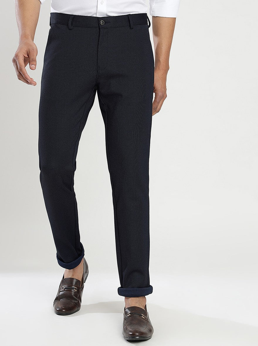Navy Blue Solid Slim Fit Club Wear Trouser | JB Studio
