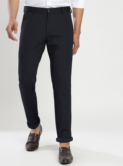 Navy Blue Solid Slim Fit Club Wear Trouser | JB Studio