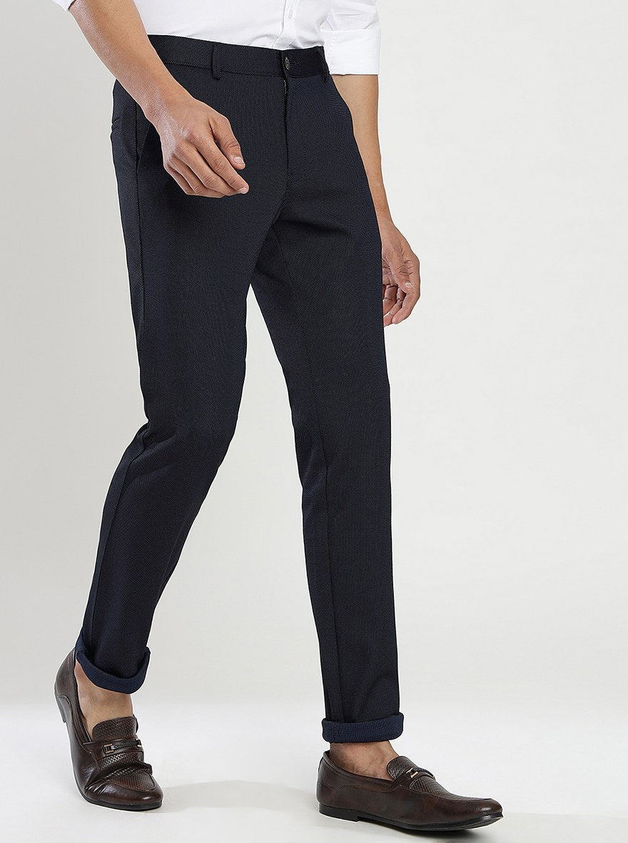 Navy Blue Solid Slim Fit Club Wear Trouser | JB Studio