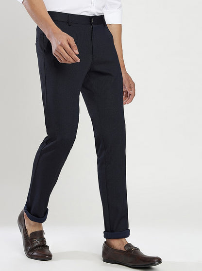 Navy Blue Solid Slim Fit Club Wear Trouser | JB Studio