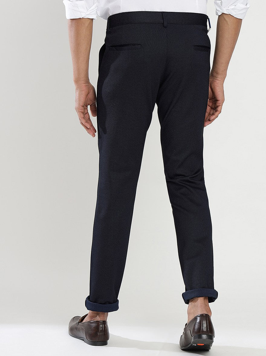 Navy Blue Solid Slim Fit Club Wear Trouser | JB Studio