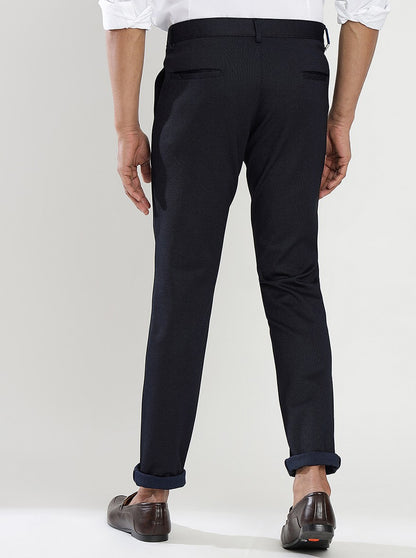 Navy Blue Solid Slim Fit Club Wear Trouser | JB Studio