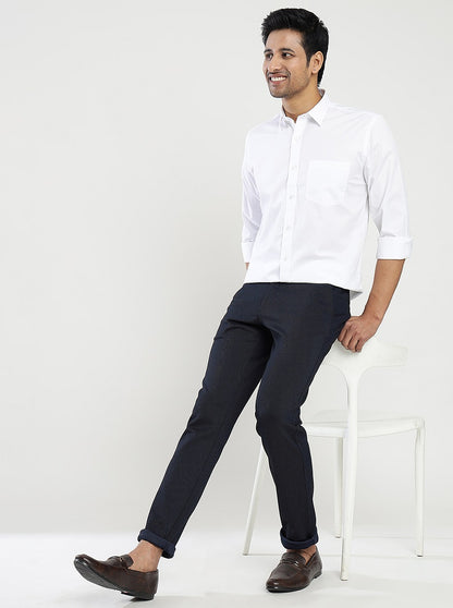 Navy Blue Solid Slim Fit Club Wear Trouser | JB Studio