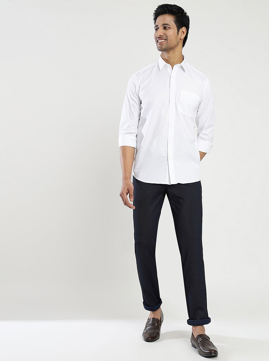 Navy Blue Solid Slim Fit Club Wear Trouser | JB Studio